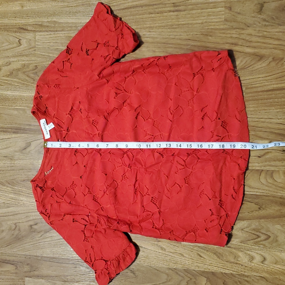 Monteau Red Lace Eyelet Top Womens Size S - Picture 7 of 16